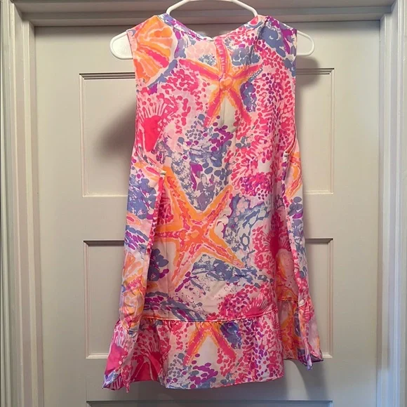 Lilly Pulitzer Pink and Orange Sleeveless Blouse with Mandarin Collar - Picture 3 of 4